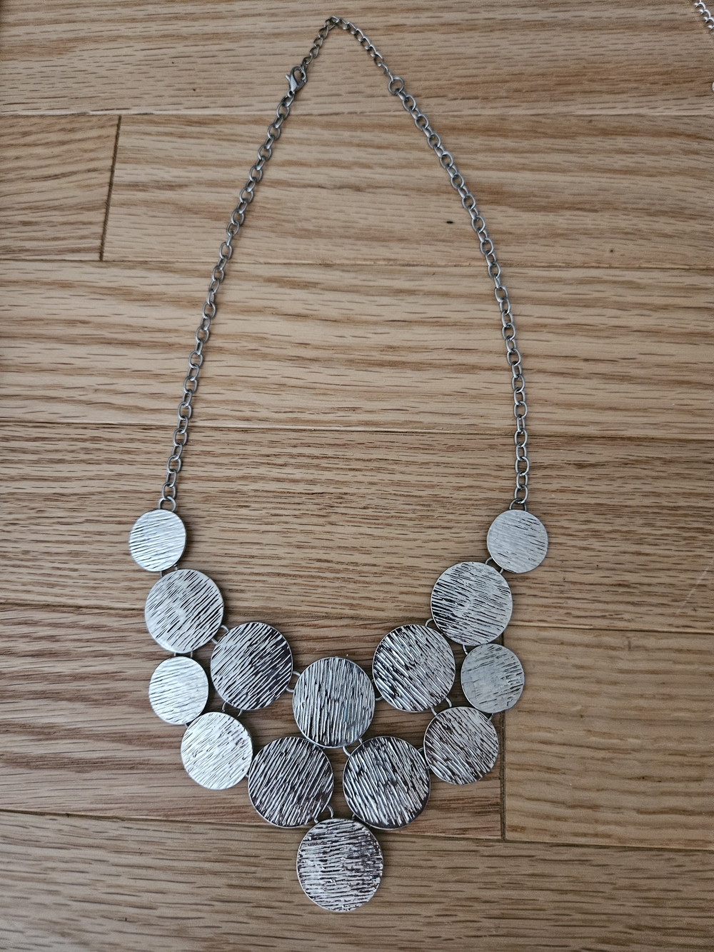 Silver-Tone Textured Disc Statement Necklace - Women Jewelry